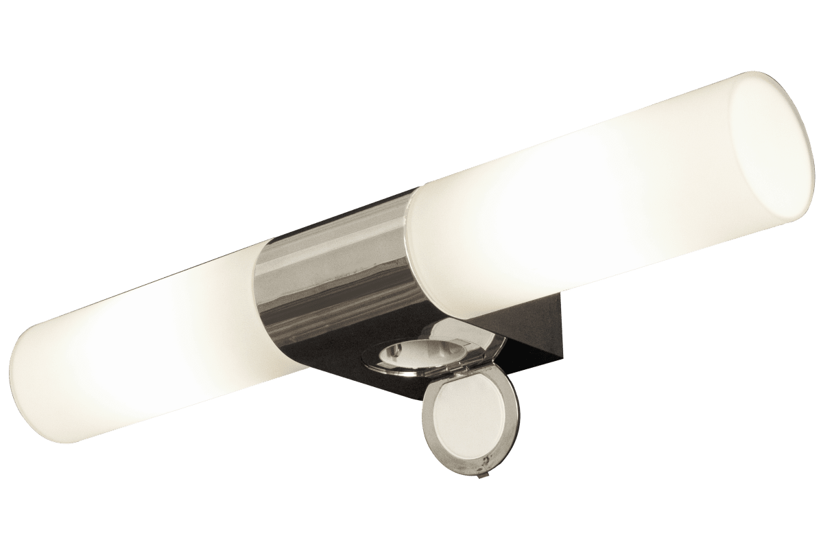 Cosenza 12cm Chrom badeværelseslampe Fra Aneta Lighting - Cosenza dobbelt væglampe i forkromet metal og opal hvid glasskærm.
