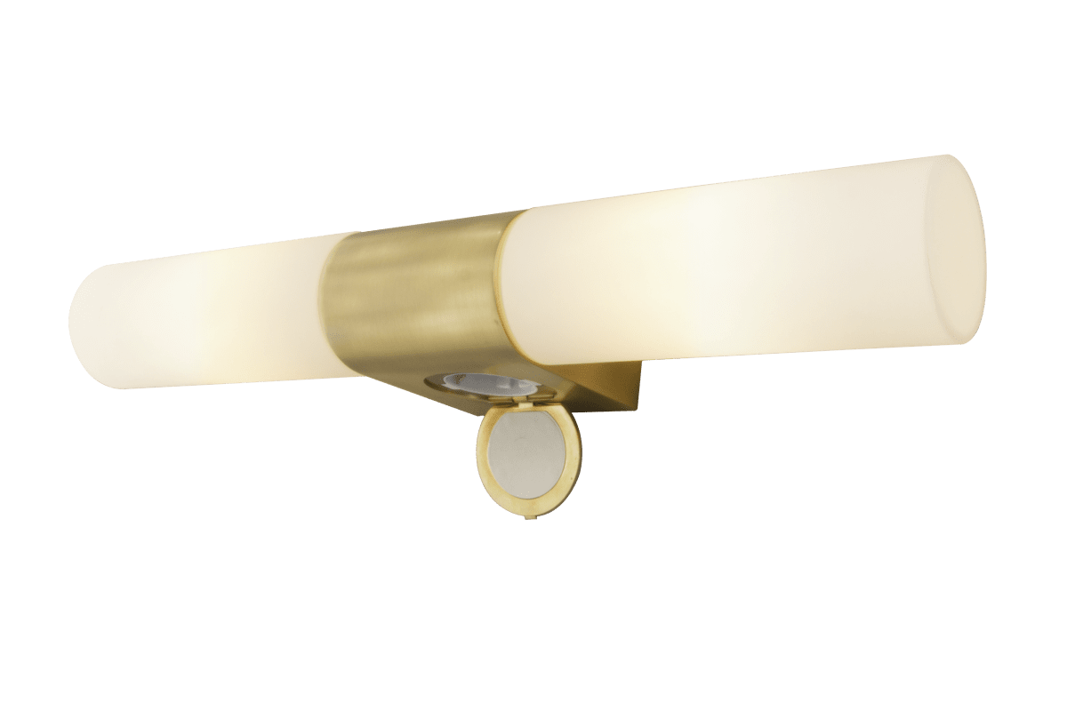 Cosenza 44cm Mat messing badeværelseslampe Fra Aneta Lighting - Cosenza dobbelt væglampe i mat messing farvet metal og opal hvid glasskærm.