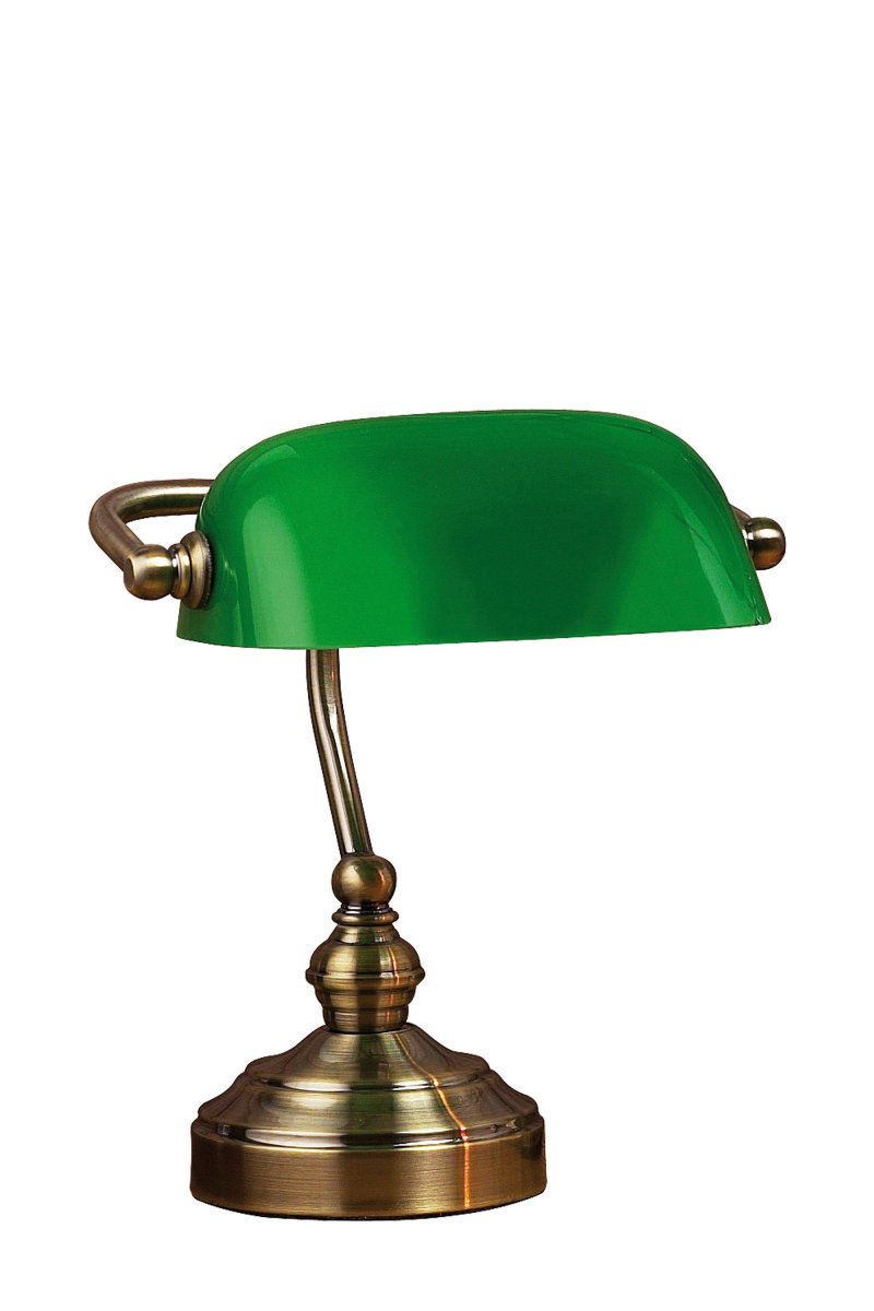 Bankers 25cm Antik messing skrivebordslampe Fra Markslöjd - Bankers bordlampen har en metalbund og justerbart gr&oslash;nt glas.