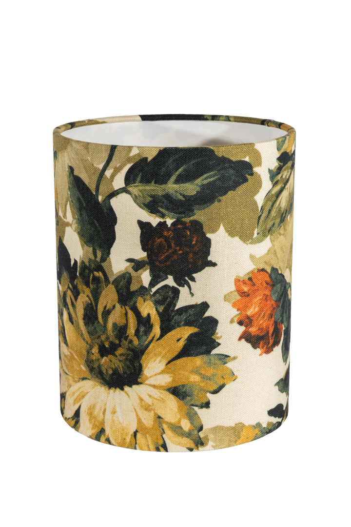Lampshade Cylinder Sunflower Ø22 Flerfarvet Fra Alde & Lind - Cylinder Sunflower er en håndsyet, cylinderformet lampeskærm i en hørblanding med et dekorativt blomstermønster.