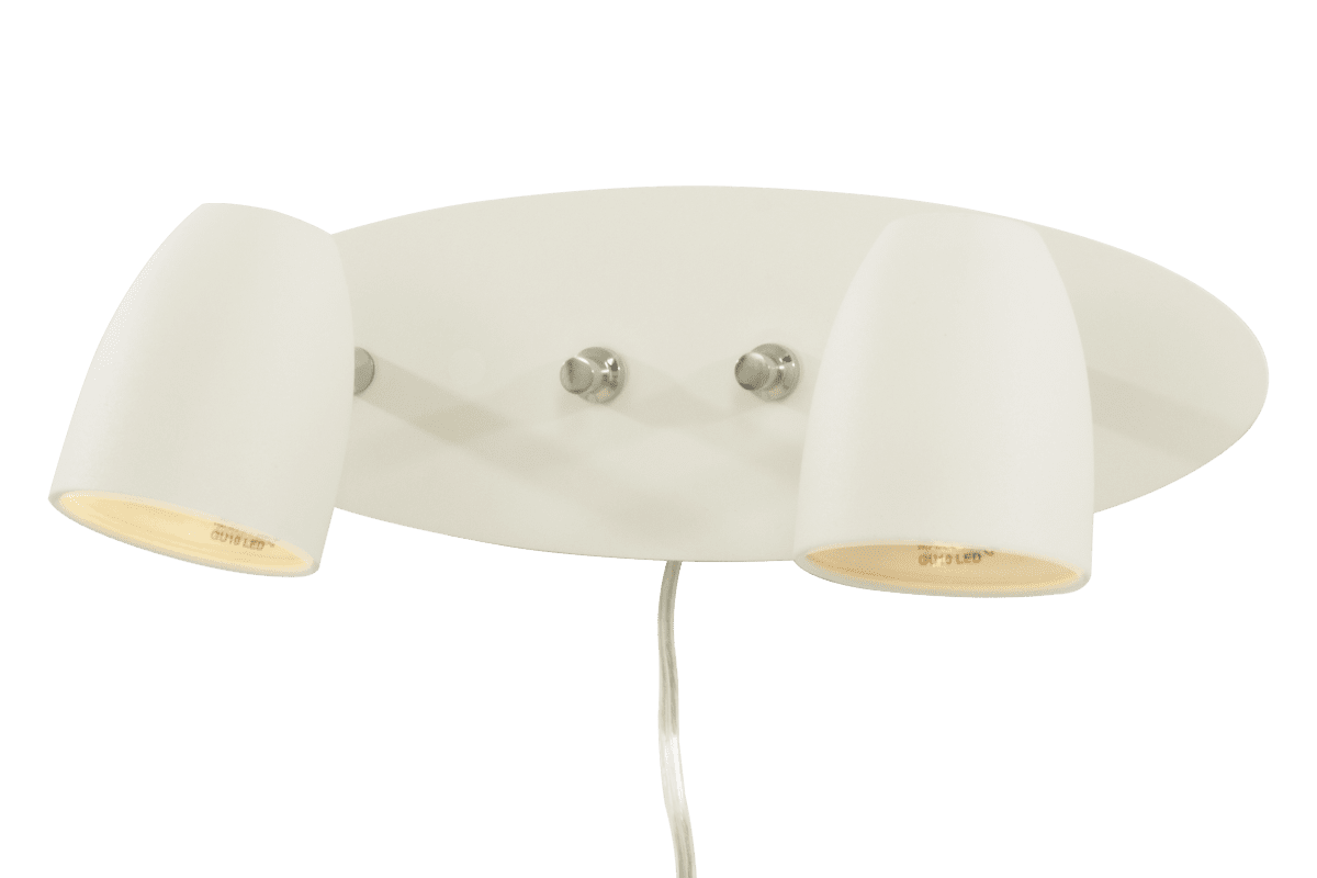 Sandnes Hvid læselampe Fra Aneta Lighting - Lampen er tændt; og slukkes med en separat lysdæmper p&aring; lampen.