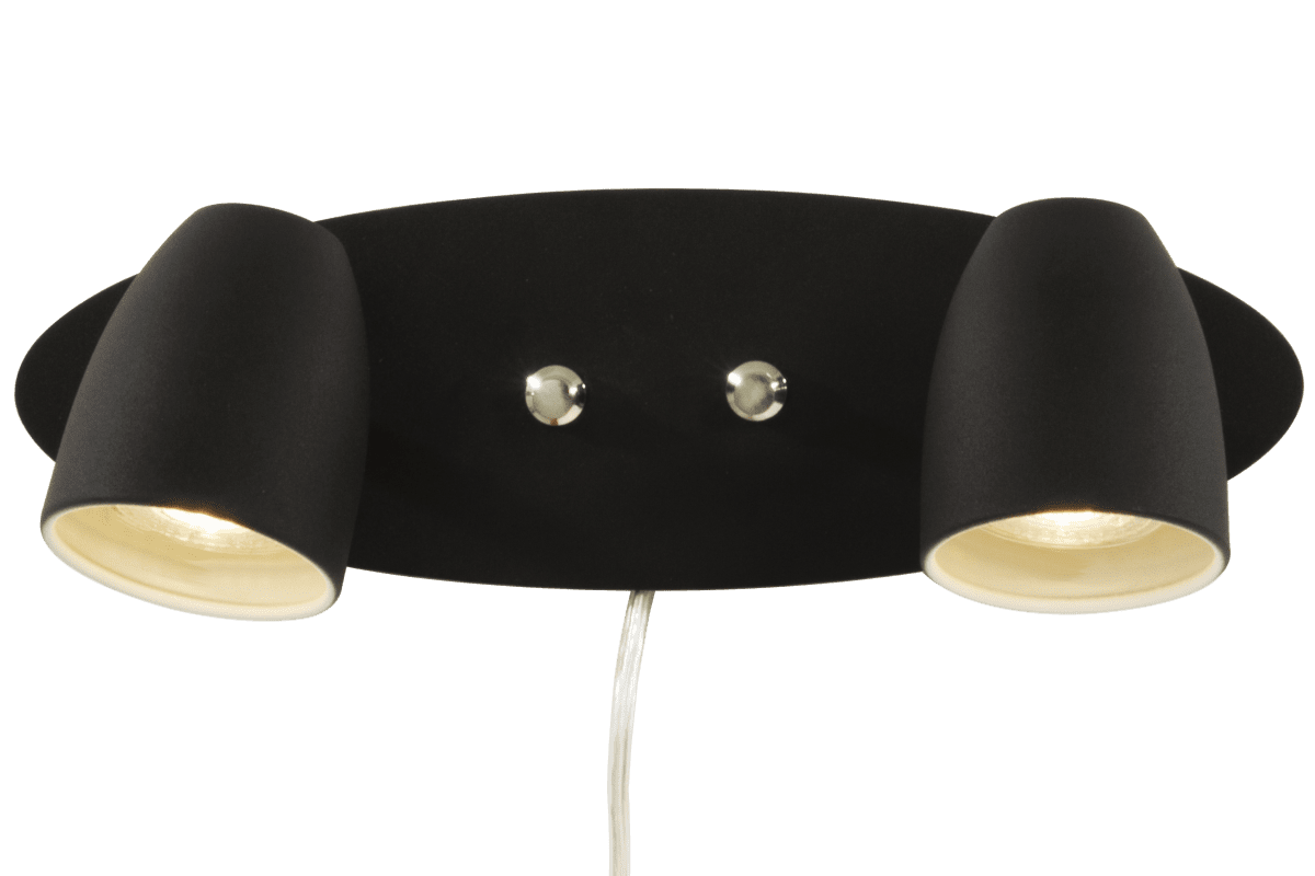 Sandnes Sort læselampe Fra Aneta Lighting - Lampen er t&aelig;ndt; og slukkes med en separat lysd&aelig;mper p&aring; lampen.