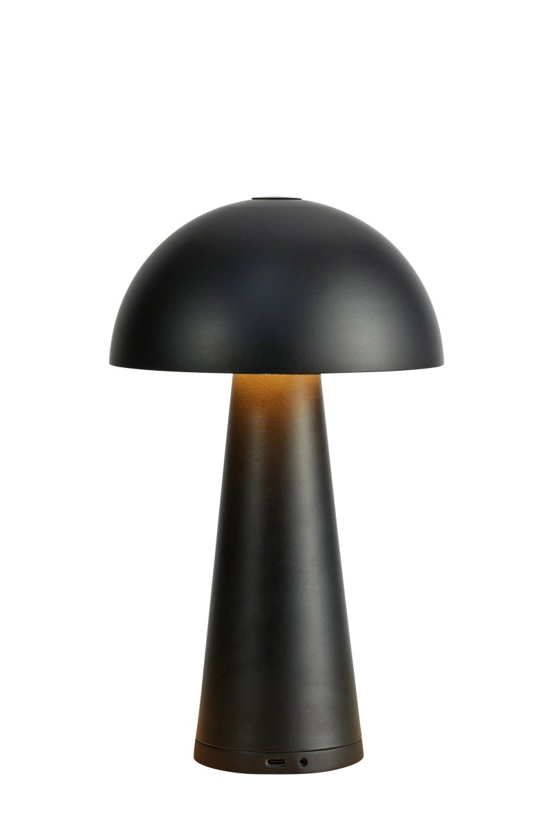 Fungi 26cm Sort bærbar Fra Markslöjd - Fungi er en stilfuld og bærbar bordlampe i matsort metal, designet til både indendørs og udendørs brug.
