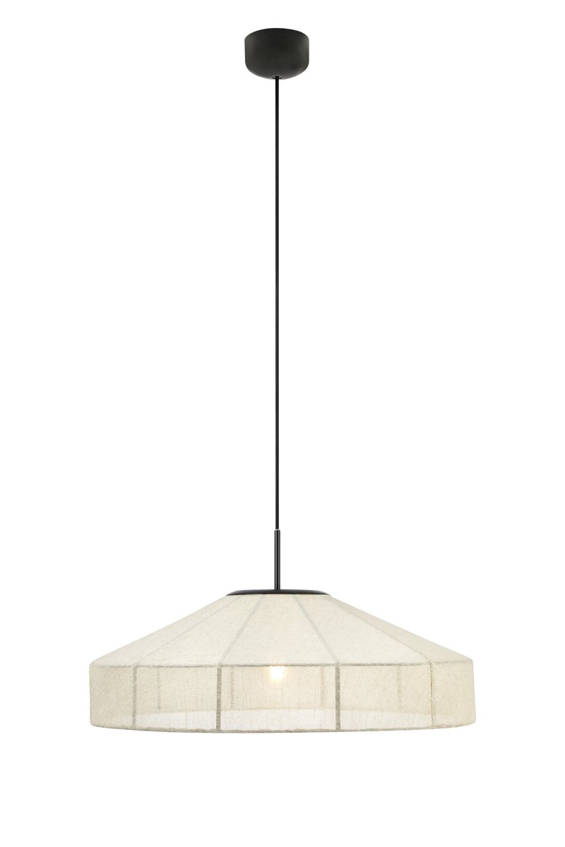 Alia Ø57 Beige loftslampe Fra Markslöjd - Stor loftlampe i beige hørstof, kombineret med en dekorativ sort metalramme, der skaber en flot kontrast og et stilfuldt udtryk.