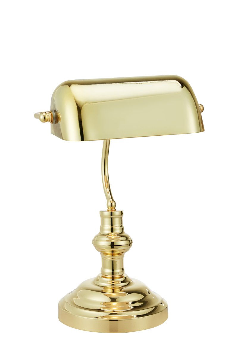 Bankers 42cm Messing skrivebordslampe Fra Markslöjd - Bankers bordlampe har en messingfarvet metalbase og justerbart matchende lampeglas.