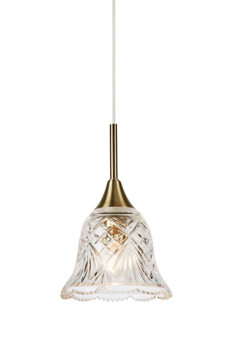 Luna Ø14 Transparent/messing vindueslampe Fra Markslöjd - Vinduslampe i transparent glas med fine detaljer i valn&oslash;ddefinish og en dekorativ, bl&oslash;dt buet form i bunden - et romantisk design, der skaber en varm og im&oslash;dekommende f&oslash;lelse i vinduet eller et lille hj&oslash;rne.