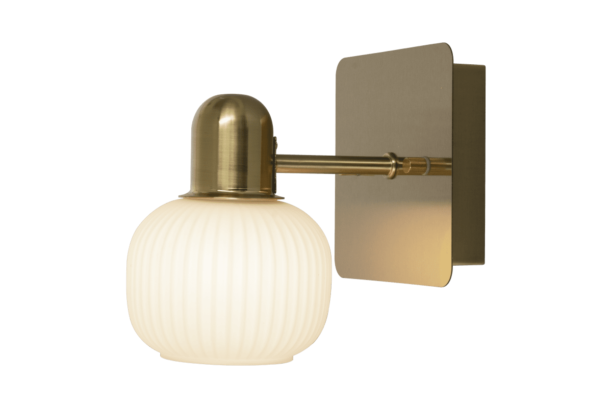 Messina Ø10 Mat messing badeværelseslampe Fra Aneta Lighting - Messina væglampe i mat messing med opalhvid riflet glasskærm.