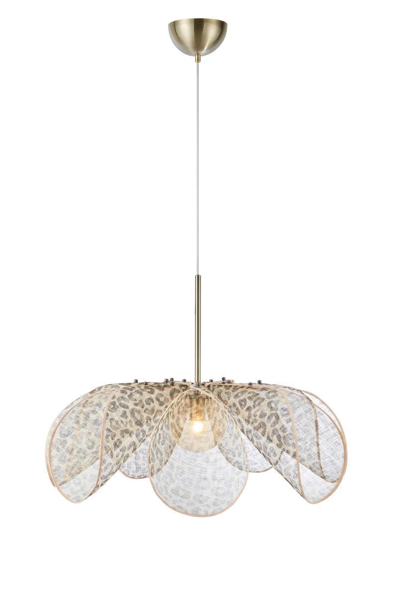 Styrka Ø75 Flerfarvet loftslampe Fra Markslöjd - Loftlampe i et udtryksfuldt leopardm&oslash;nster i sort og beige, med en blomsterlignende form i bananfiber, der giver et bl&oslash;dt og dekorativt indtryk.
