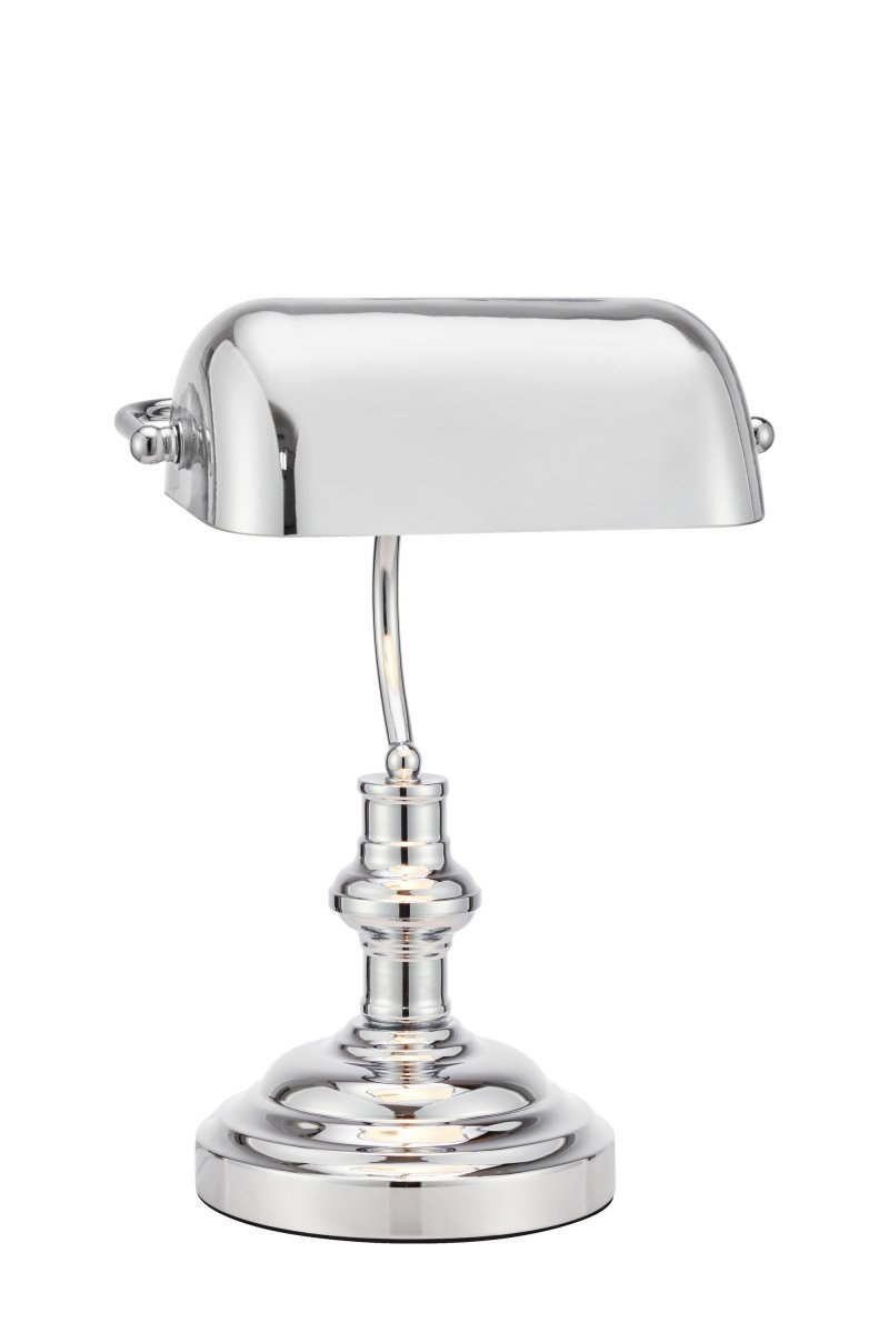 Bankers 42cm Krom skrivebordslampe Fra Markslöjd - Bankers bordlampe er lavet udelukkende af krom og har en metalbase og et justerbart matchende lampeglas.