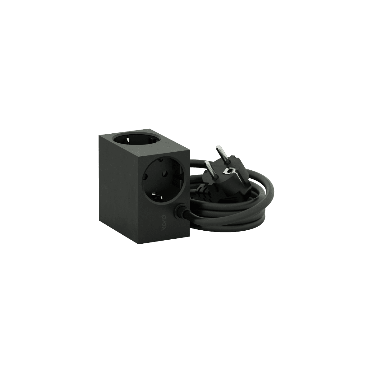 Cuboid Sort Fra Kord - Flere monteringsmuligheder - Fastg&oslash;res direkte p&aring; metalliske overflader med de magnetiske sider, brug den medf&oslash;lgende friktionsoverfladeholder til stabil placering p&aring; bordet, eller monter den p&aring; v&aelig;ggen med 3M-tape for en diskret og let tilg&aelig;ngelig stikkontakt.