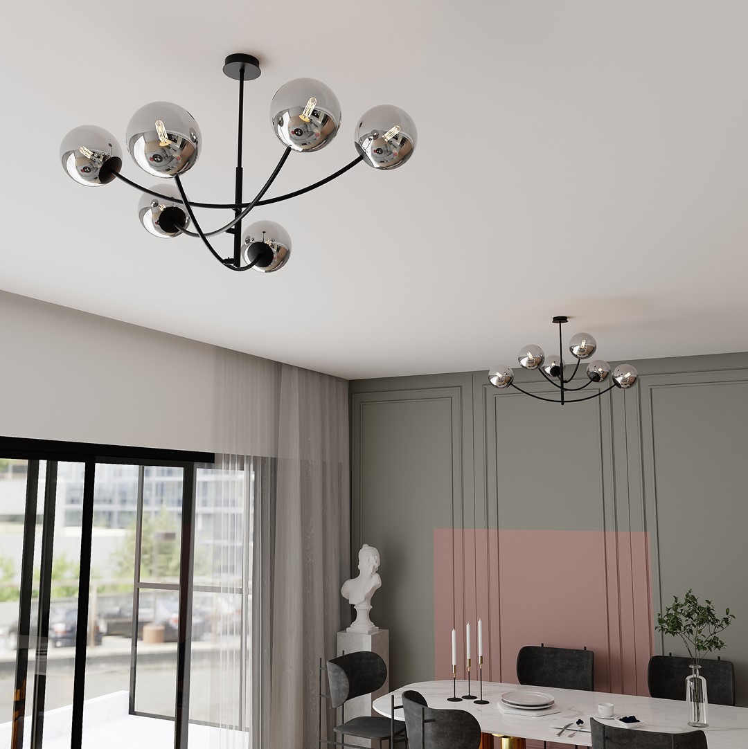 Hunter Ø90 Sort/røget loftslampe Fra Emibig Lighting - Lampen ser s&aelig;rligt godt ud over et bord eller k&oslash;kkenbord, hvor den skaber en unik og indbydende atmosf&aelig;re.