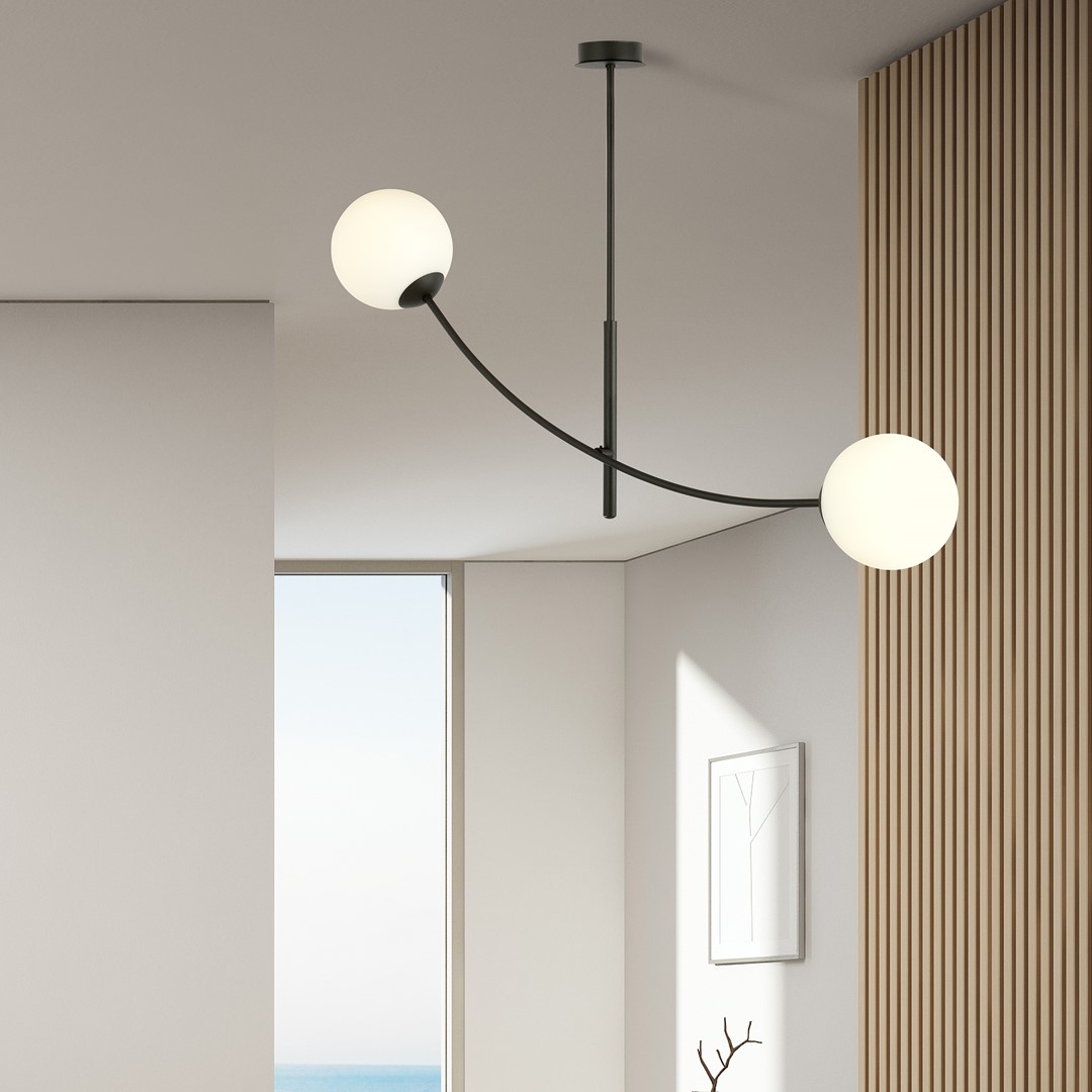 Hunter 83cm Sort og hvid loftslampe Fra Emibig Lighting - Lampen ser s&aelig;rligt godt ud over et bord eller k&oslash;kkenbord, hvor den skaber en unik og indbydende atmosf&aelig;re.