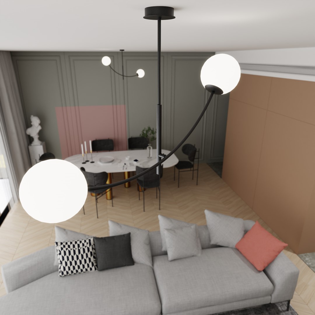 Hunter 83cm Sort og hvid loftslampe Fra Emibig Lighting - Lampen ser s&aelig;rligt godt ud over et bord eller k&oslash;kkenbord, hvor den skaber en unik og indbydende atmosf&aelig;re.