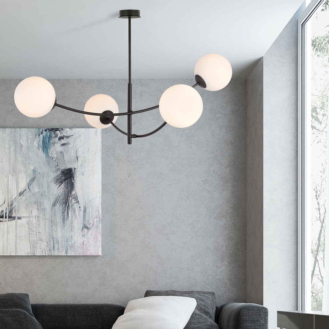 Hunter Ø90 Sort og hvid loftslampe Fra Emibig Lighting - Lampen ser s&aelig;rligt godt ud over et bord eller k&oslash;kkenbord, hvor den skaber en unik og indbydende atmosf&aelig;re.