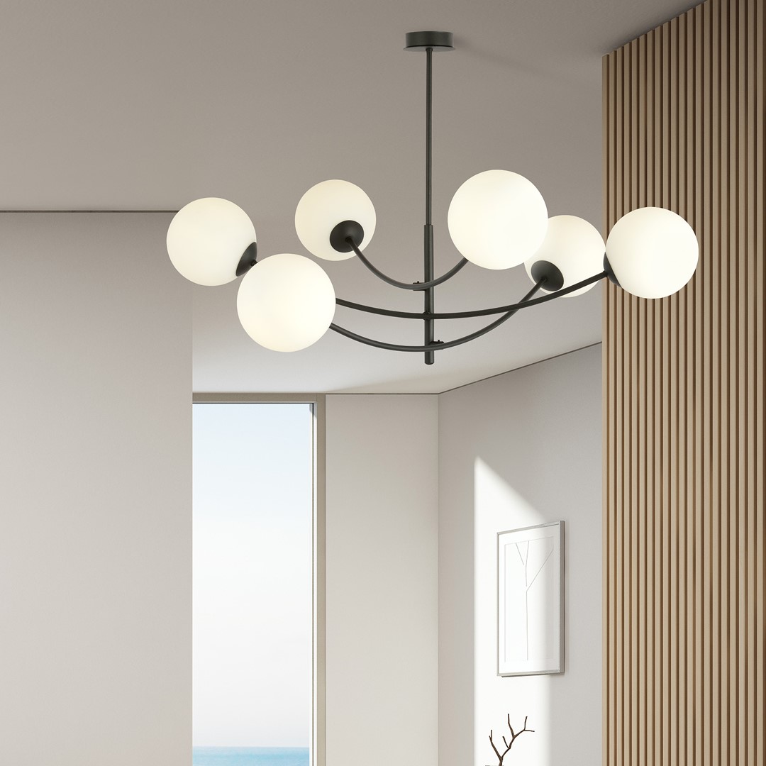 Hunter Ø90 Sort og hvid loftslampe Fra Emibig Lighting - Lampen ser s&aelig;rligt godt ud over et bord eller k&oslash;kkenbord, hvor den skaber en unik og indbydende atmosf&aelig;re.