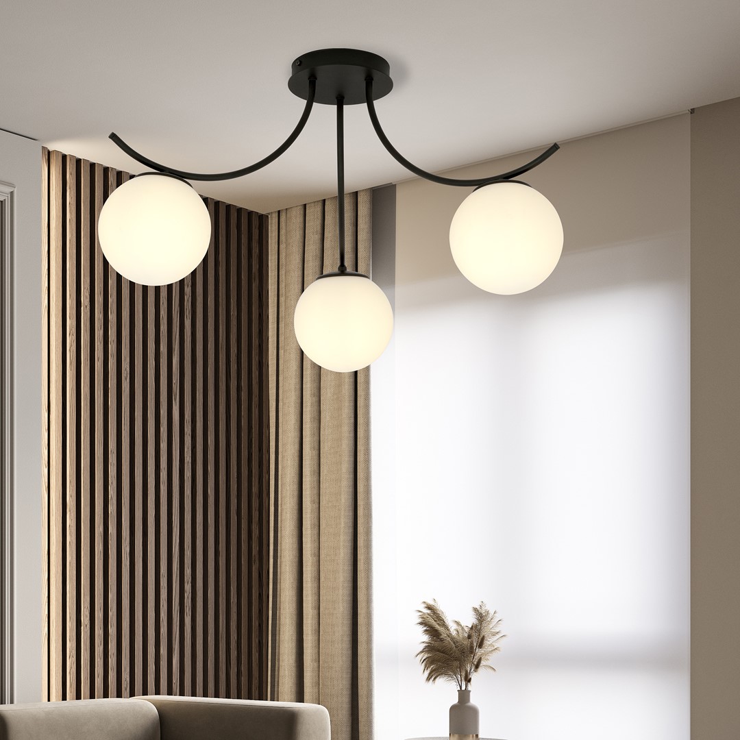 Boston Ø65 Sort og hvid plafond Fra Emibig Lighting - Boston er en bedst s&aelig;lgende serie af moderne loftslamper, der passer perfekt ind i b&aring;de moderne og mere traditionelle interi&oslash;rer.