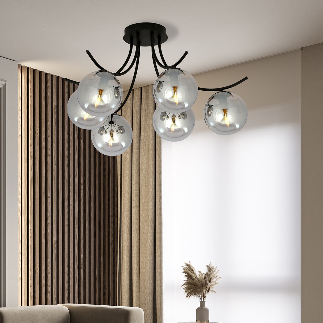 Boston Ø60 Sort/røget plafond Fra Emibig Lighting - Boston er en bedst s&aelig;lgende serie af moderne loftslamper, der passer perfekt ind i b&aring;de moderne og mere traditionelle interi&oslash;rer.