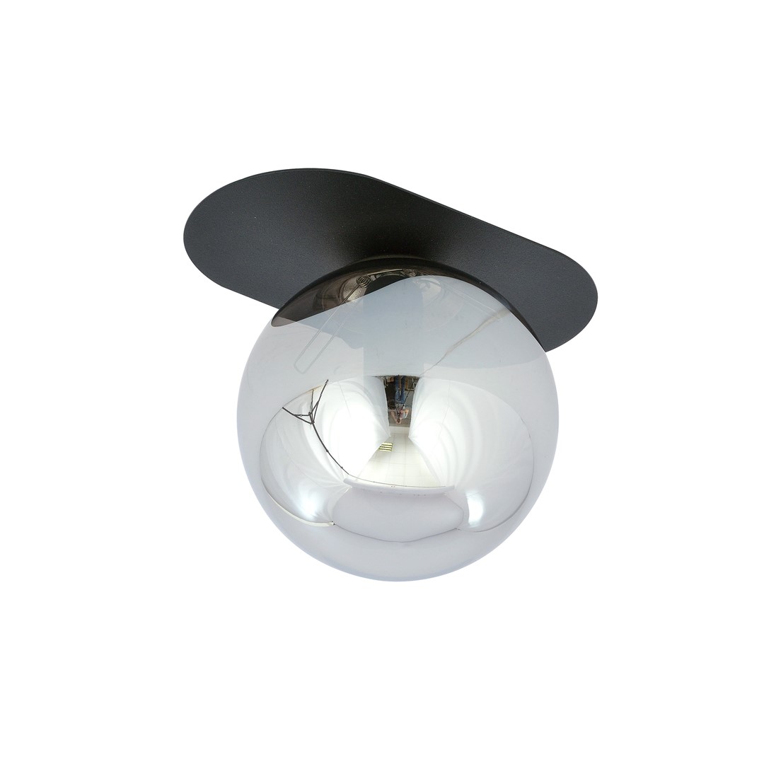 Plaza 20cm Sort plafond Fra Emibig Lighting - Den sorte metalbase er flot kombineret med en rund skærm i røget glas, der spreder et blødt og behageligt lys.