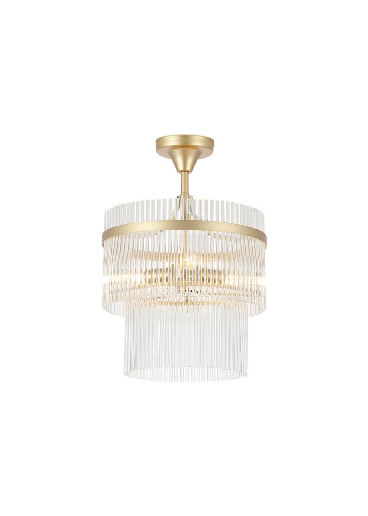 Lara Ø35 Guld krystal Fra Searchlight - Den stilfulde ramme i guldfinish er indrammet af dekorative st&aelig;nger i klart glas, der spreder og reflekterer lyset p&aring; en smuk m&aring;de.