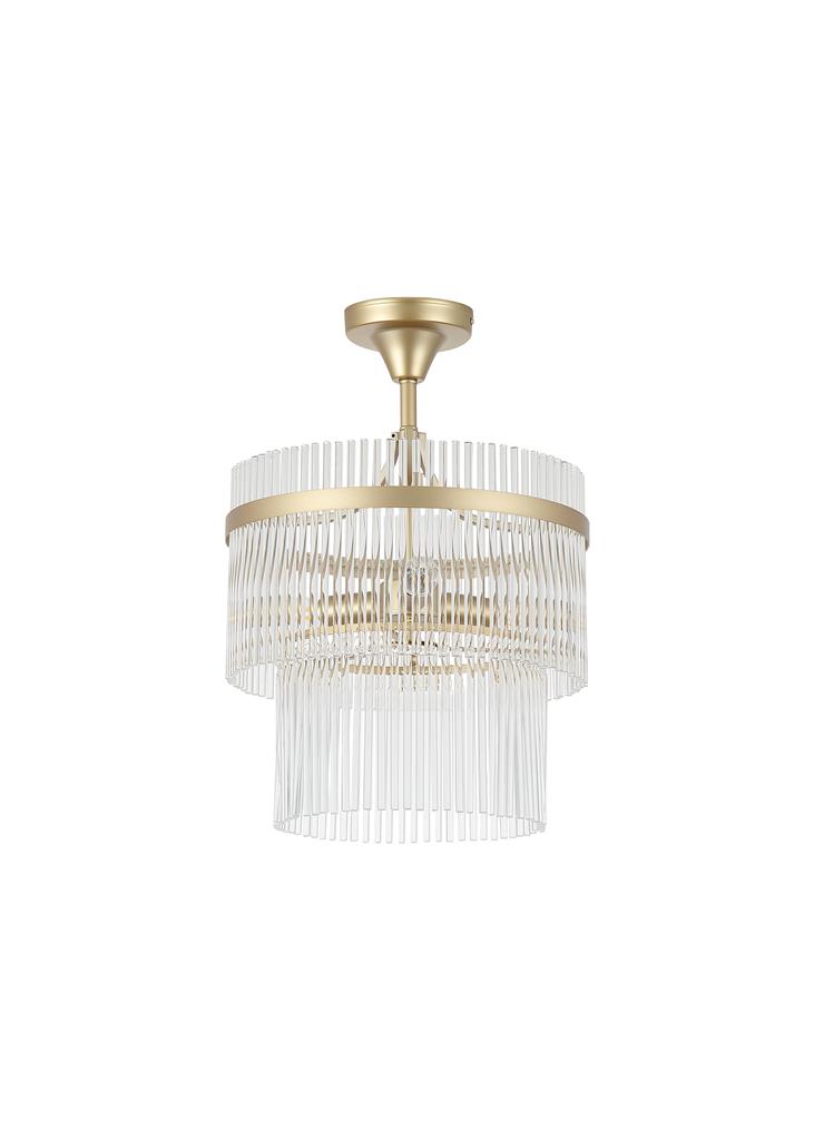Lara Ø35 Guld krystal Fra Searchlight - Den stilfulde ramme i guldfinish er indrammet af dekorative st&aelig;nger i klart glas, der spreder og reflekterer lyset p&aring; en smuk m&aring;de.
