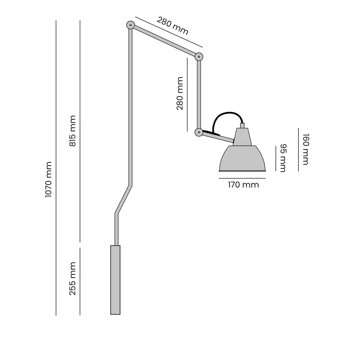 Aida 75cm Sort/bordeaux væglampe Fra Artera - Takket være dens mange bevægelige led kan lampen nemt styres og justeres efter behov, hvilket gør den perfekt både som læselampe og som en dekorativ detalje i stuen eller soveværelset.