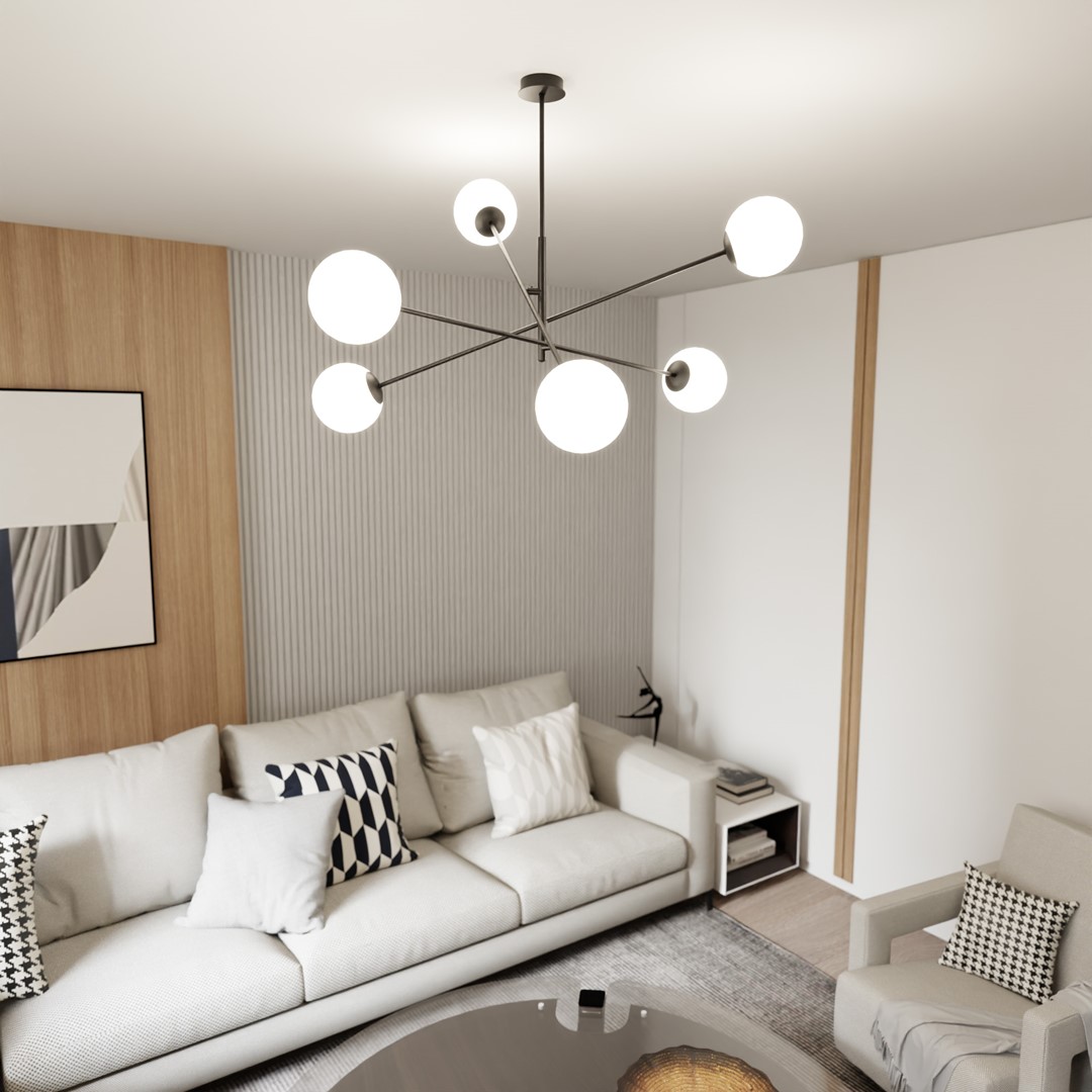 Linear Ø102 Hvid loftslampe Fra Emibig Lighting - De tynde glaskupler tilf&oslash;jer elegance og lethed, mens det minimalistiske design giver effektivt lys over st&oslash;rre omr&aring;der og smelter problemfrit ind i forskellige milj&oslash;er.