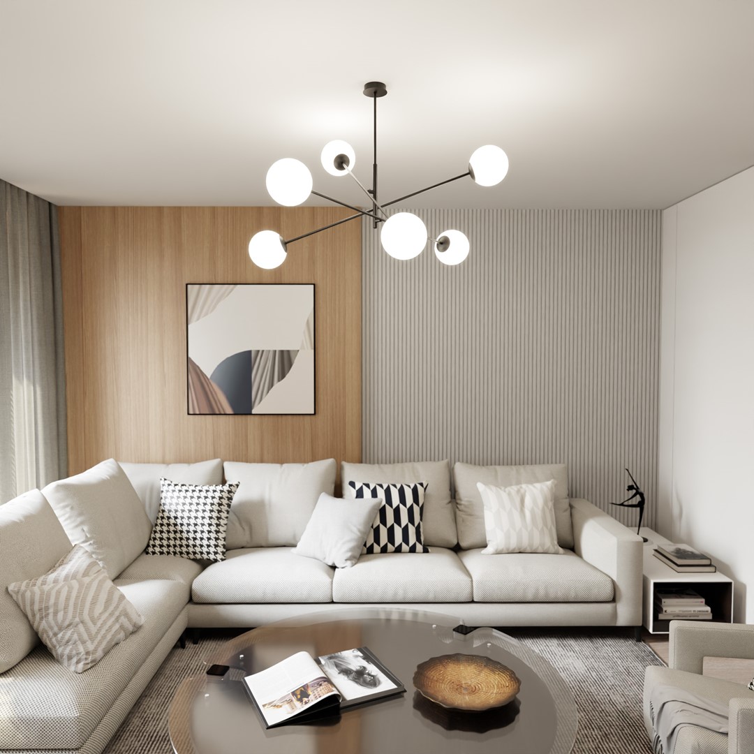 Linear Ø102 Hvid loftslampe Fra Emibig Lighting - De tynde glaskupler tilf&oslash;jer elegance og lethed, mens det minimalistiske design giver effektivt lys over st&oslash;rre omr&aring;der og smelter problemfrit ind i forskellige milj&oslash;er.