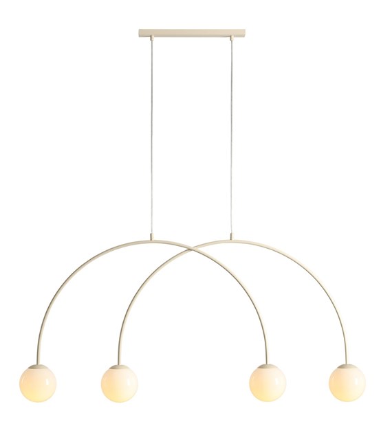 Zoom billede af Una 130cm Cremet hvid loftslampe Fra Artera - Kombinationen af cremet hvidt metal og hvide glasskærme skaber en harmonisk kontrast og tilføjer et strejf af moderne elegance til ethvert rum.
