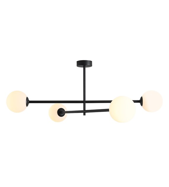 Pinne 87cm Sort plafond Fra Artera - Denne stilfulde loftslampe med fire opalkugler kombinerer moderne minimalisme med et elegant og tidløst design.