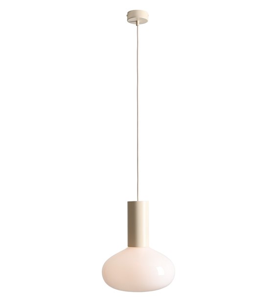 Zoom billede af Flo Ø26 Cremet hvid loftslampe Fra Artera - Den har en stilfuld ramme i cremehvid og en rund hvid glassk&aelig;rm, der spreder et bl&oslash;dt og behageligt lys.