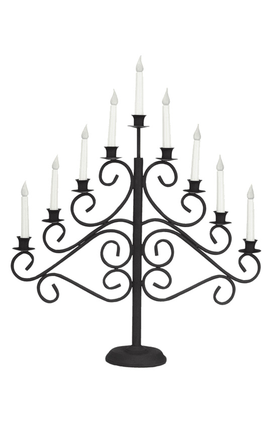 Smide 9 Sort Fra Pixie Design - Denne smedejernslysestage med 9 arme i sort er en elegant og klassisk belysningsl&oslash;sning, der tilf&oslash;jer en rustik charme til dit hjem.