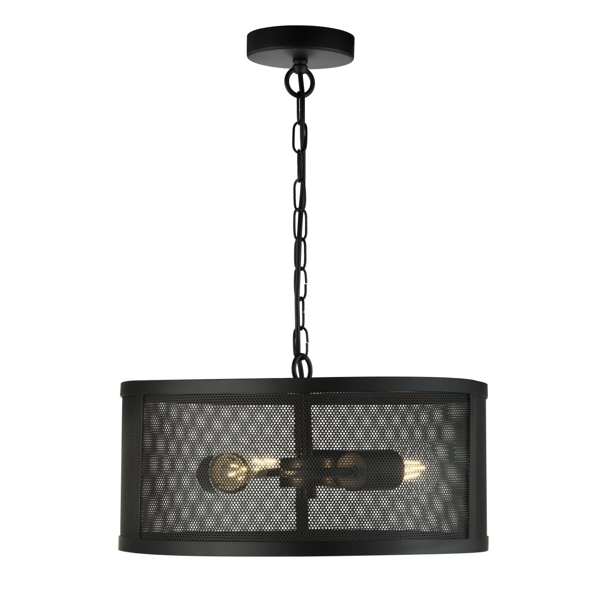 Fishnet Ø45 Mat sort loftslampe Fra Searchlight - Denne elegante Fishnet pendel i mat guld omslutter en lyskilde i et smukt, dekorativt sort netbur.