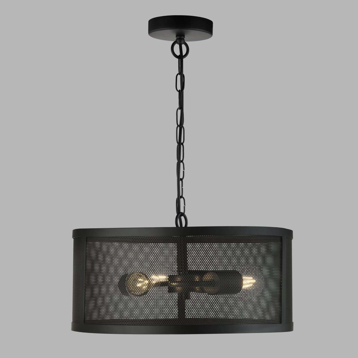 Fishnet Ø45 Mat sort loftslampe Fra Searchlight - Denne elegante Fishnet pendel i mat guld omslutter en lyskilde i et smukt, dekorativt sort netbur.