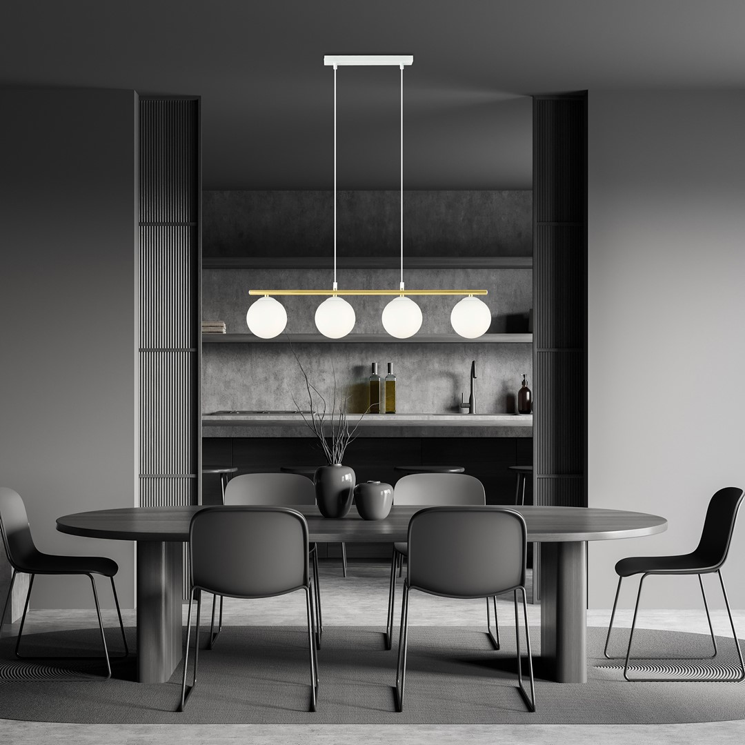 Allora 85cm Hvid loftslampe Fra Emibig Lighting - Den subtile og bl&oslash;de form sammen med elegante gulddetaljer giver lampen et unikt og karakteristisk udseende.