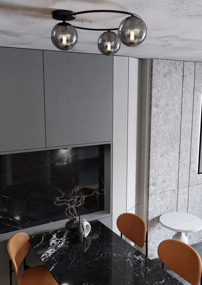 Sopra Ø47 Røgfarvet plafond Fra Emibig Lighting - De r&oslash;gede glassk&aelig;rme tilf&oslash;jer lethed og spreder lyset j&aelig;vnt, hvilket bidrager til behagelig og effektiv rumbelysning.