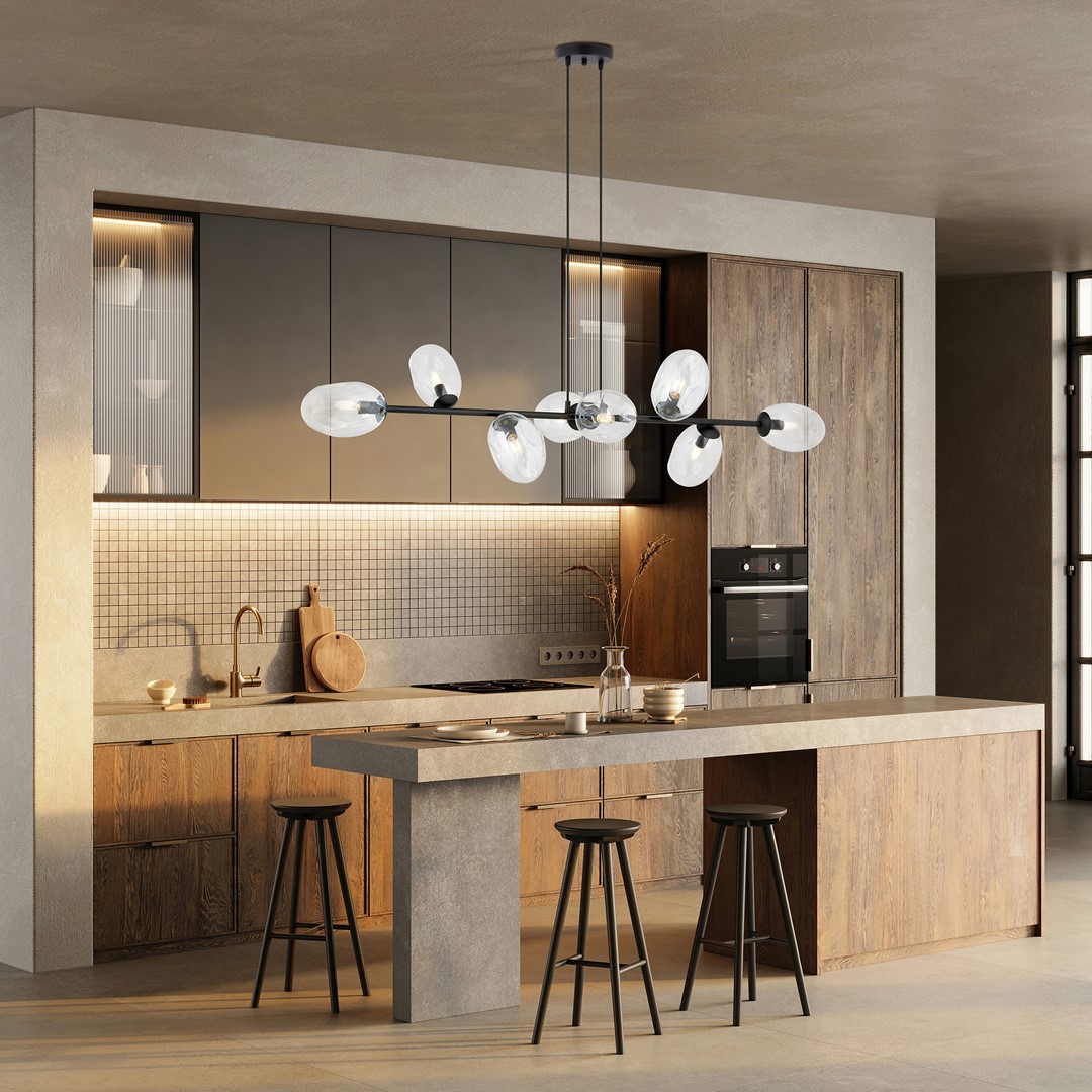 Pandora 140cm Gennemsigtig loftslampe Fra Emibig Lighting - Det moderne design er kendetegnet ved unikt formede sk&aelig;rme &ndash; elegant og str&oslash;mlinet &ndash; som tilf&oslash;jer b&aring;de charme og personlighed til rummet.