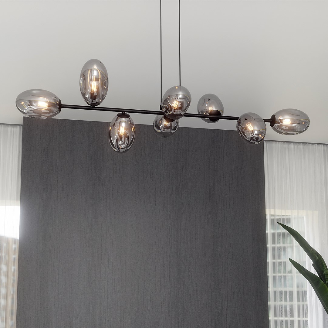 Pandora 140cm Røgfarvet loftslampe Fra Emibig Lighting - Det moderne design er kendetegnet ved unikt formede sk&aelig;rme &ndash; elegant og str&oslash;mlinet &ndash; som tilf&oslash;jer b&aring;de charme og personlighed til rummet.