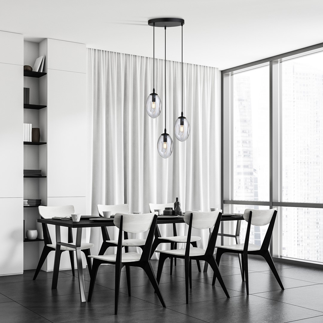 Astral Ø40 Gennemsigtig loftslampe Fra Emibig Lighting - Pendlerne er afsluttet med transparente glaskupler, der spreder et flot og indbydende lys i rummet.