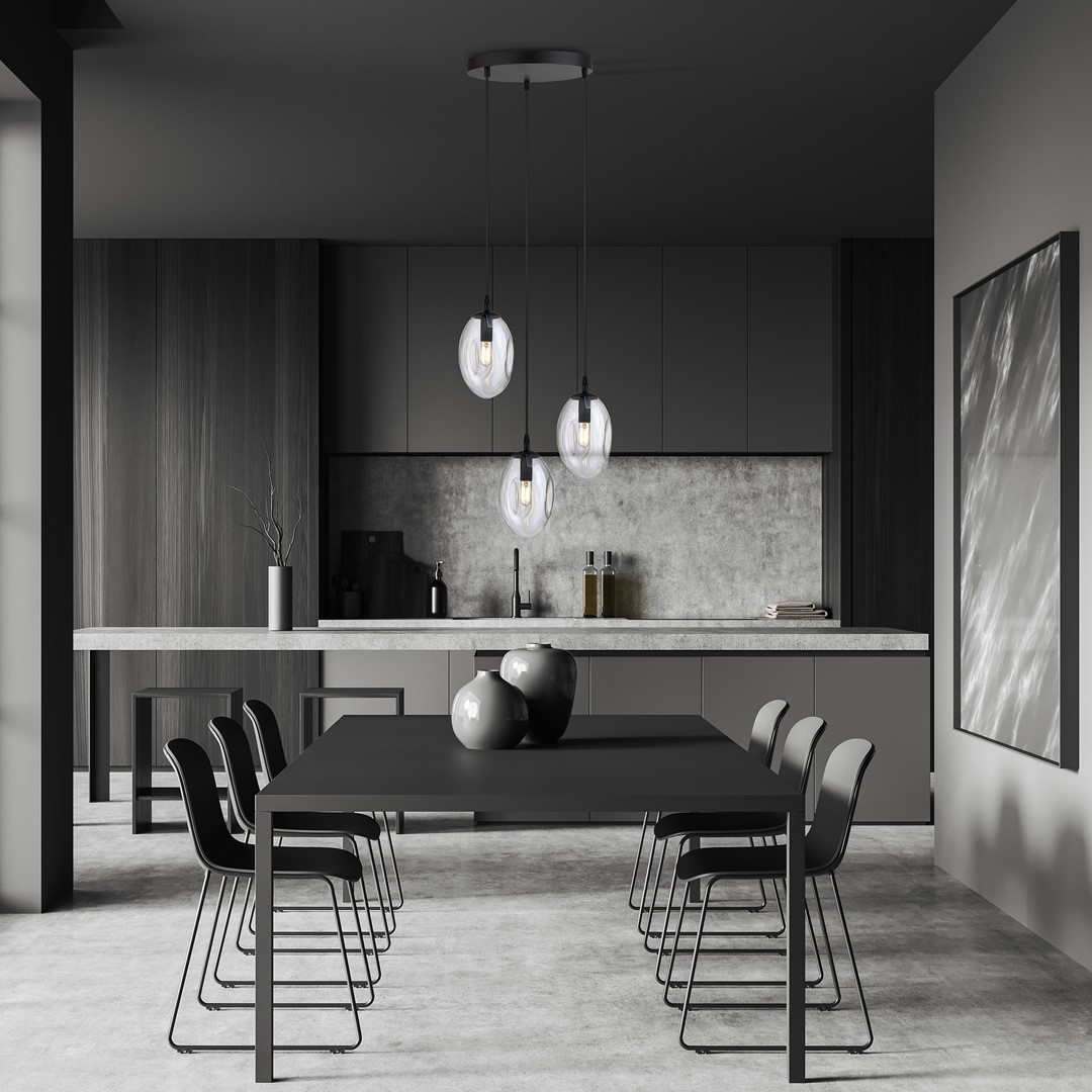 Astral Ø40 Gennemsigtig loftslampe Fra Emibig Lighting - Pendlerne er afsluttet med transparente glaskupler, der spreder et flot og indbydende lys i rummet.