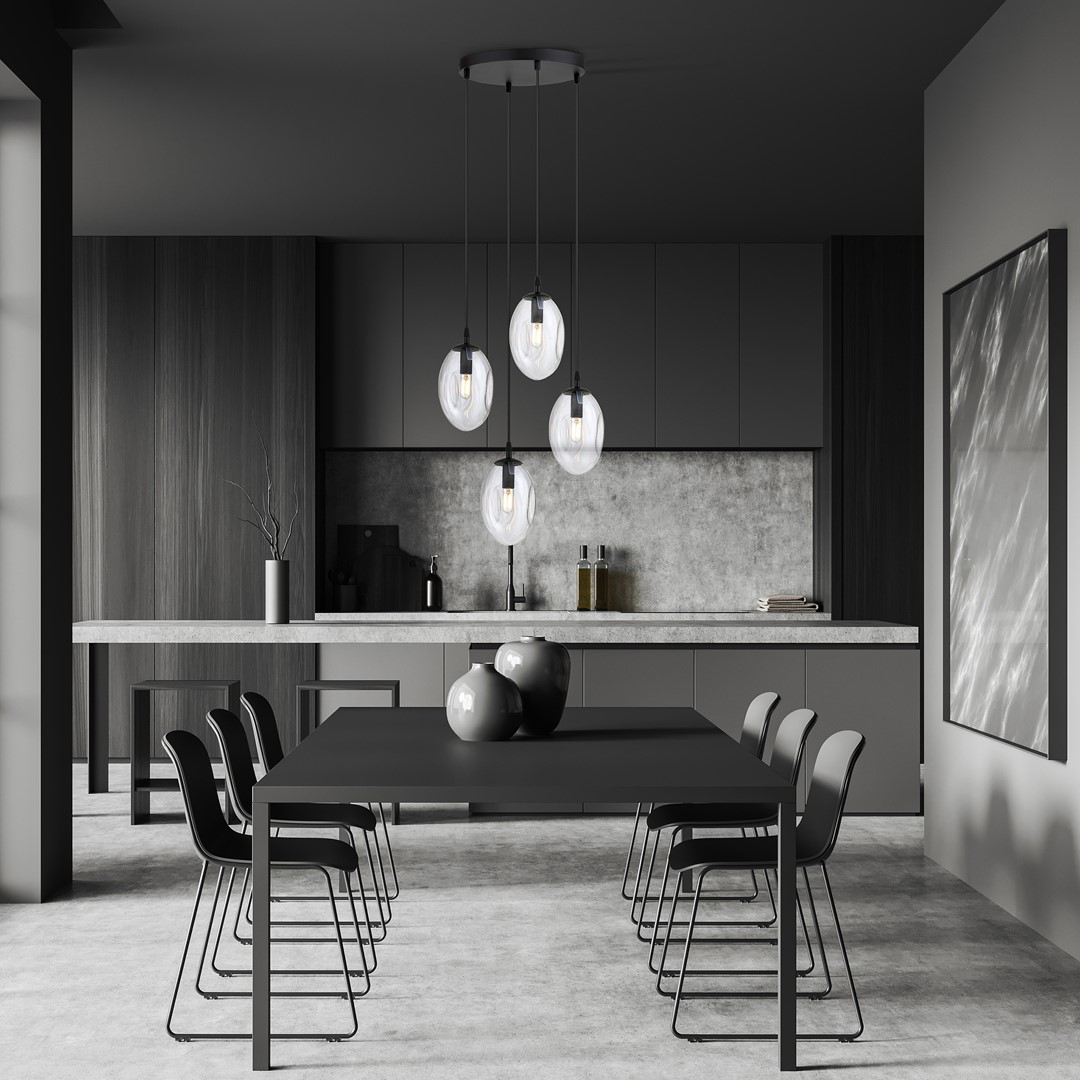 Astral Ø40 Gennemsigtig loftslampe Fra Emibig Lighting - Pendlerne er afsluttet med transparente glaskupler, der spreder et flot og indbydende lys i rummet.
