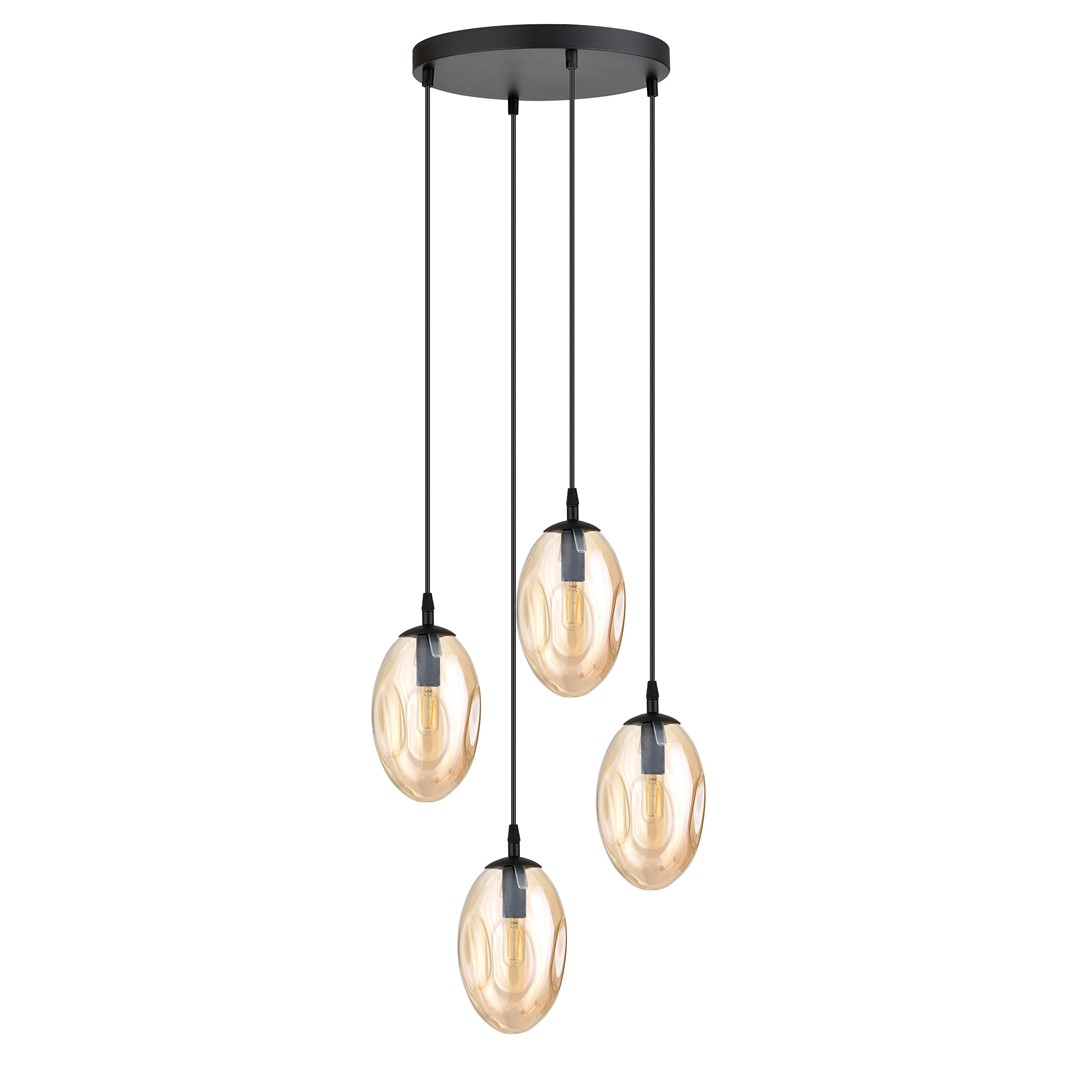 Astral Premium Ø40 Rav loftslampe Fra Emibig Lighting - Pendlerne er afsluttet med ravfarvede glaskupler, der spreder et varmt og indbydende lys i rummet.