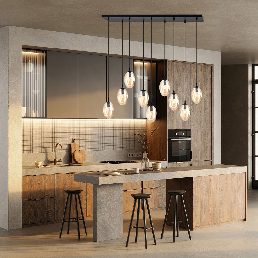 Astral 100cm Rav loftslampe Fra Emibig Lighting - Denne moderne lampe har en unik sk&aelig;rmform &ndash; elegant og str&oslash;mlinet &ndash; som tilf&oslash;jer b&aring;de charme og karakter til rummet.