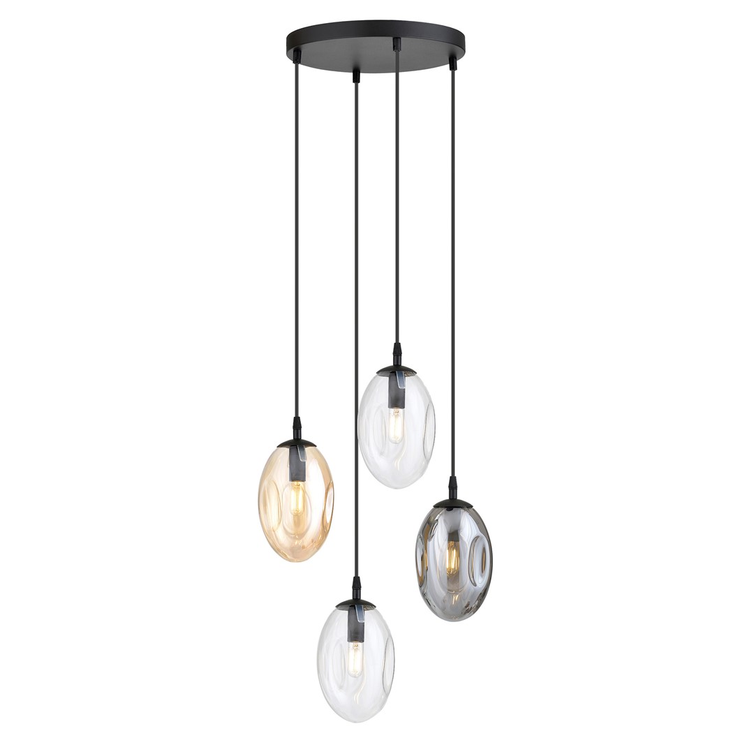 Astral Ø40 Flerfarvet loftslampe Fra Emibig Lighting - Pendlerne er afsluttet med flerfarvede glaskupler, der spreder et varmt og indbydende lys i rummet.