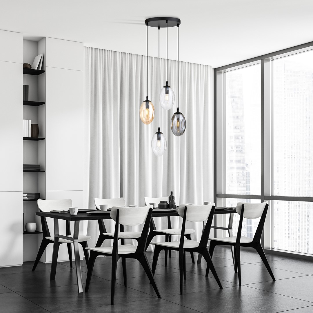 Astral Ø40 Flerfarvet loftslampe Fra Emibig Lighting - Pendlerne er afsluttet med flerfarvede glaskupler, der spreder et varmt og indbydende lys i rummet.