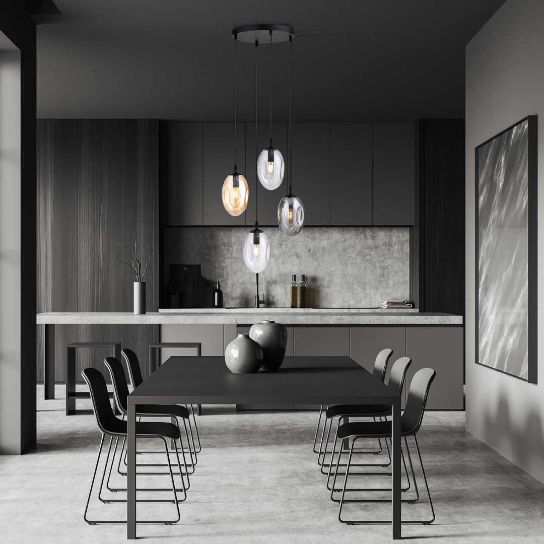 Astral Ø40 Flerfarvet loftslampe Fra Emibig Lighting - Pendlerne er afsluttet med flerfarvede glaskupler, der spreder et varmt og indbydende lys i rummet.