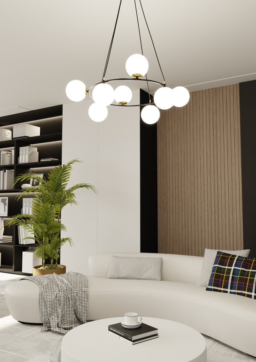 Azura Ø75 Hvid Fra Emibig Lighting - Fremstillet af sort st&aring;l og suppleret med opalglassk&aelig;rme, skaber det et harmonisk og stilfuldt indtryk.