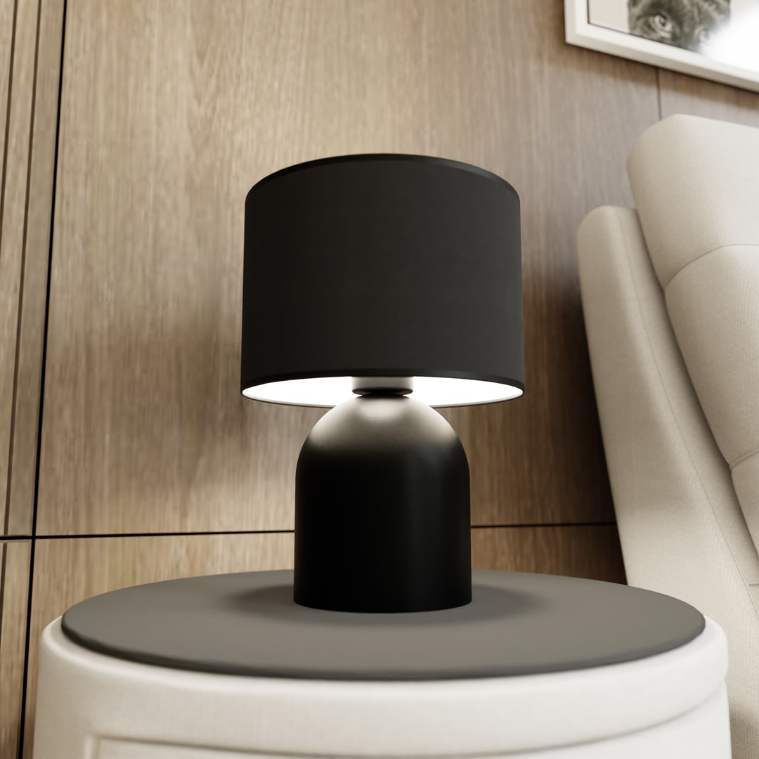 Aspen 35cm Sort bordlampe Fra Emibig Lighting - Metalfoden i kombination med en diskret lampesk&aelig;rm skaber et elegant design, der passer ind i moderne hjem.