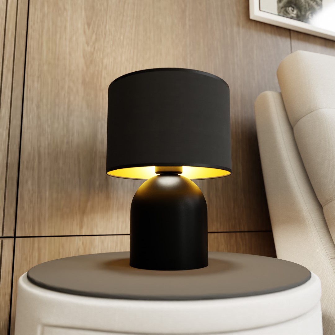 Aspen 35cm Sort bordlampe Fra Emibig Lighting - Metalfoden i kombination med en diskret lampesk&aelig;rm skaber et elegant design, der passer ind i moderne hjem.