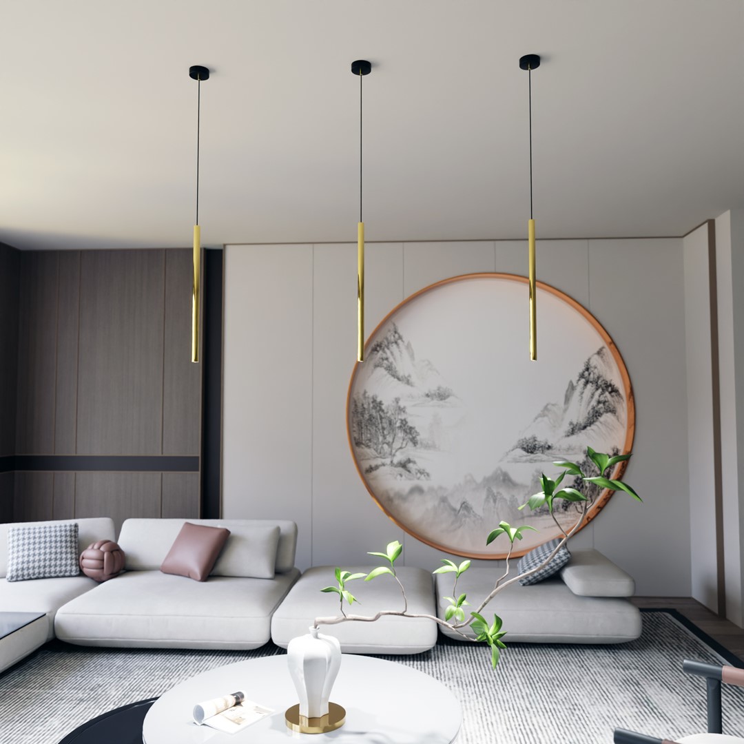 Selter Ø8 Guld loftslampe Fra Emibig Lighting - De guldfarvede r&oslash;r, der udg&oslash;r lampens krop, giver den en unik shimmer og en elegant f&oslash;lelse.
