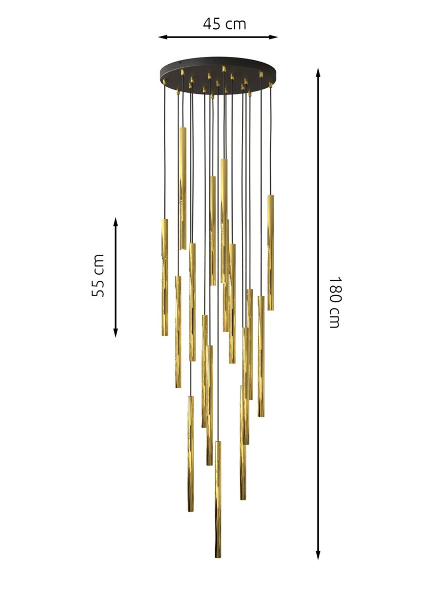Selter Ø45 Guld loftslampe Fra Emibig Lighting - De guldfarvede r&oslash;r, der udg&oslash;r lampens krop, giver den en unik shimmer og en elegant f&oslash;lelse.